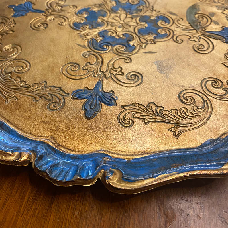 Vassoio tondo brocantage blu