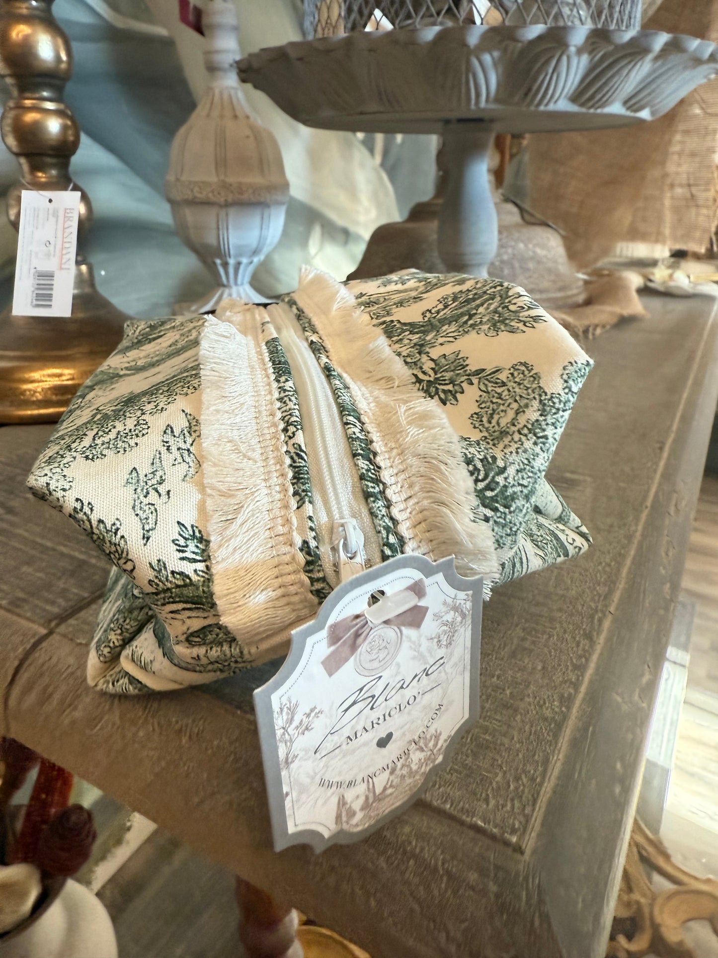 Pochette da viaggio Toilette De Jouy Blanc Mariclò verde
