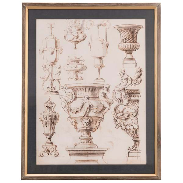 Quadro con disegni e profili di vasi
