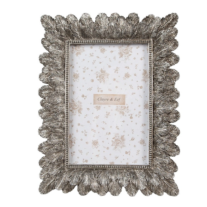 Cornice argento con piume