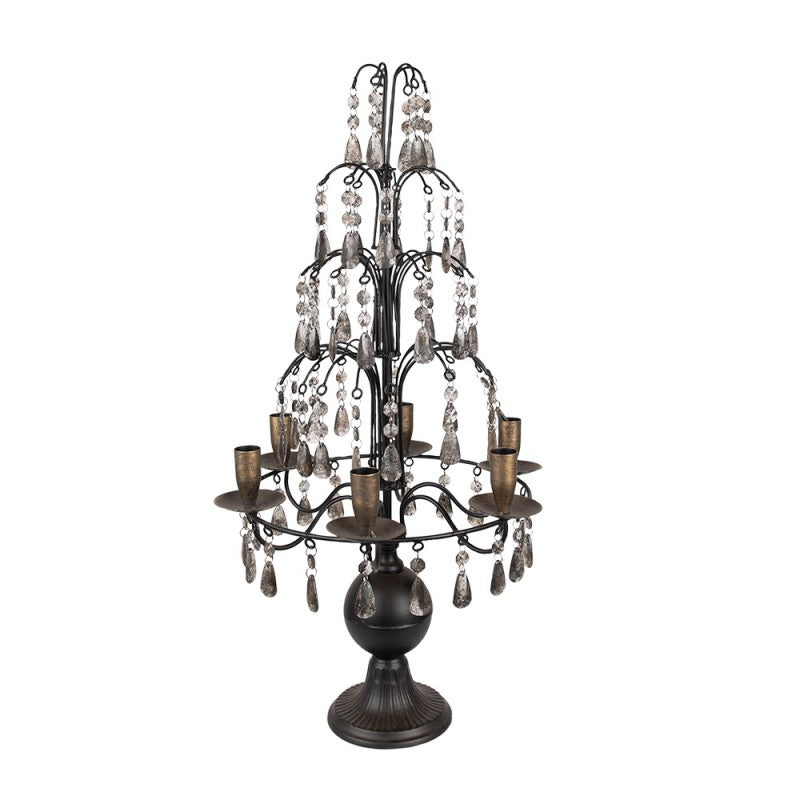 Candelabro in metallo nero con gocce anticate stile barocco