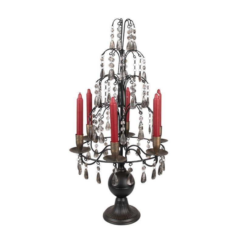 Candelabro in metallo nero con gocce anticate stile barocco