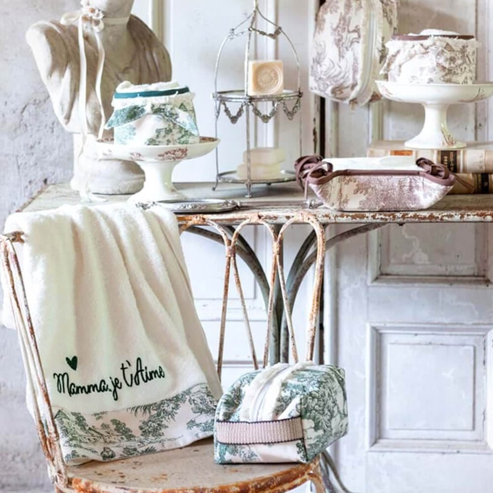Cestino lavette Toile De Jouy verde