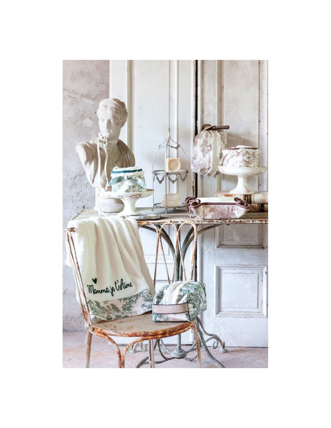 Cestino lavette Toile De Jouy marrone