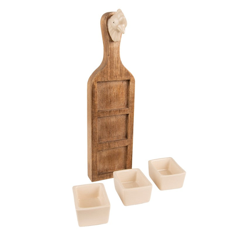 Salsiere con vassoio in legno