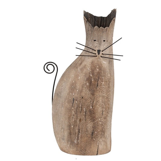 Statuetta gatto legno marrone