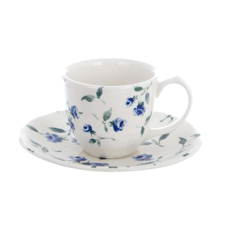 Set 6 Tazzine da caffè con piattino fiorellini blu