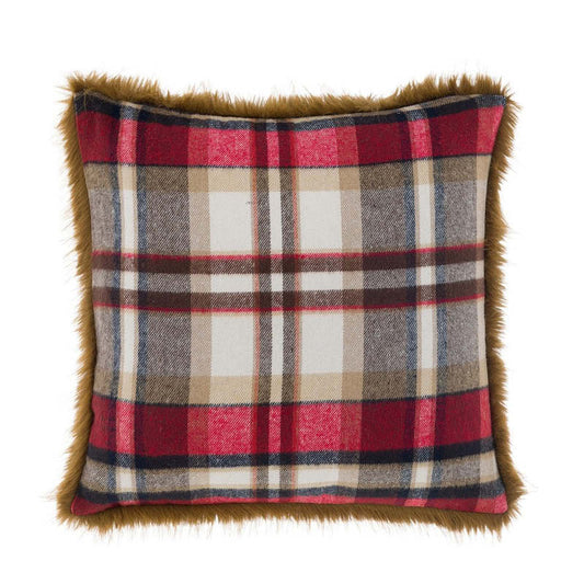 Cuscino tartan con pelliccia