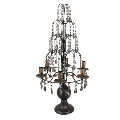 Candelabro in metallo nero con gocce anticate stile barocco