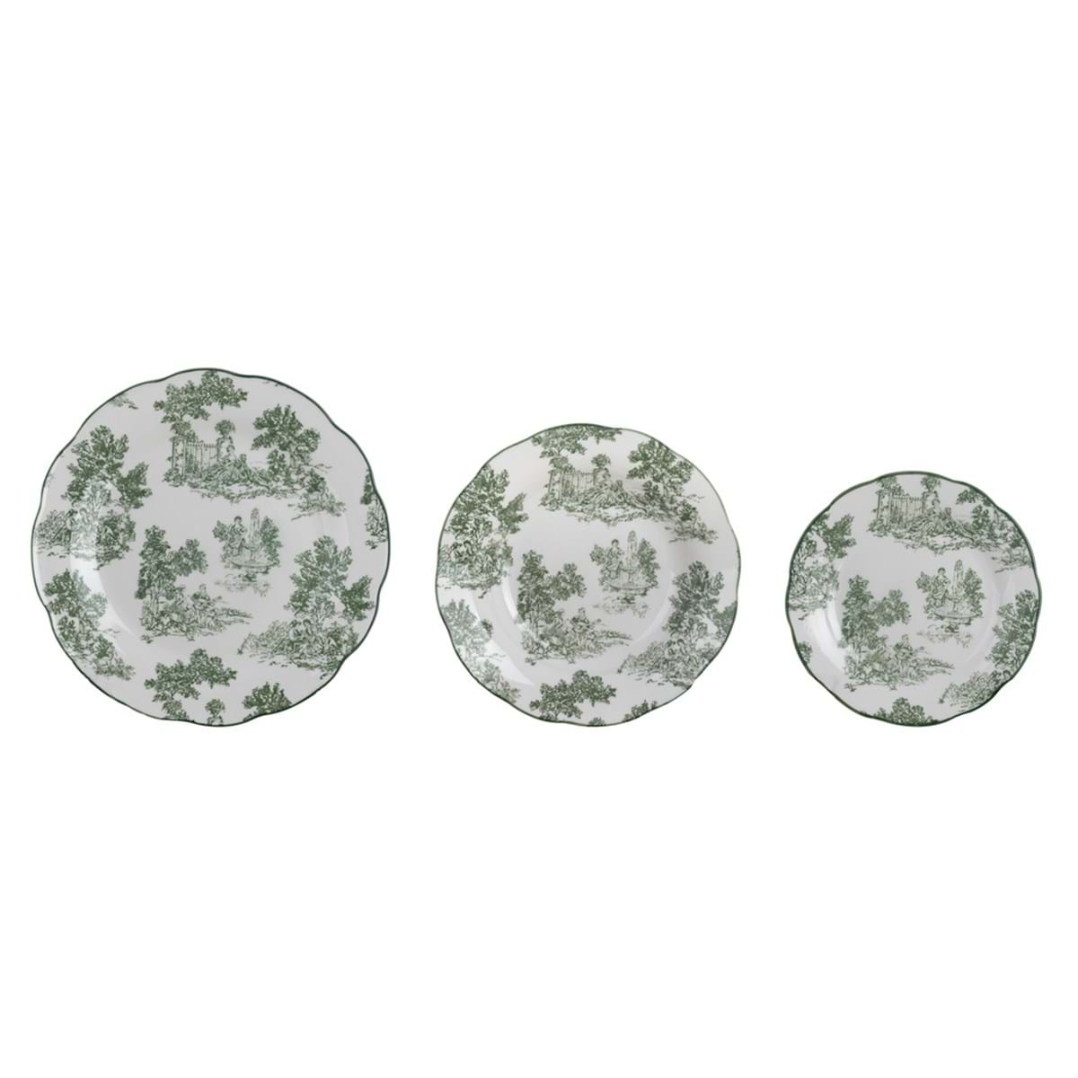 Servito piatti Toile De Jouy verde 6 posti tavola