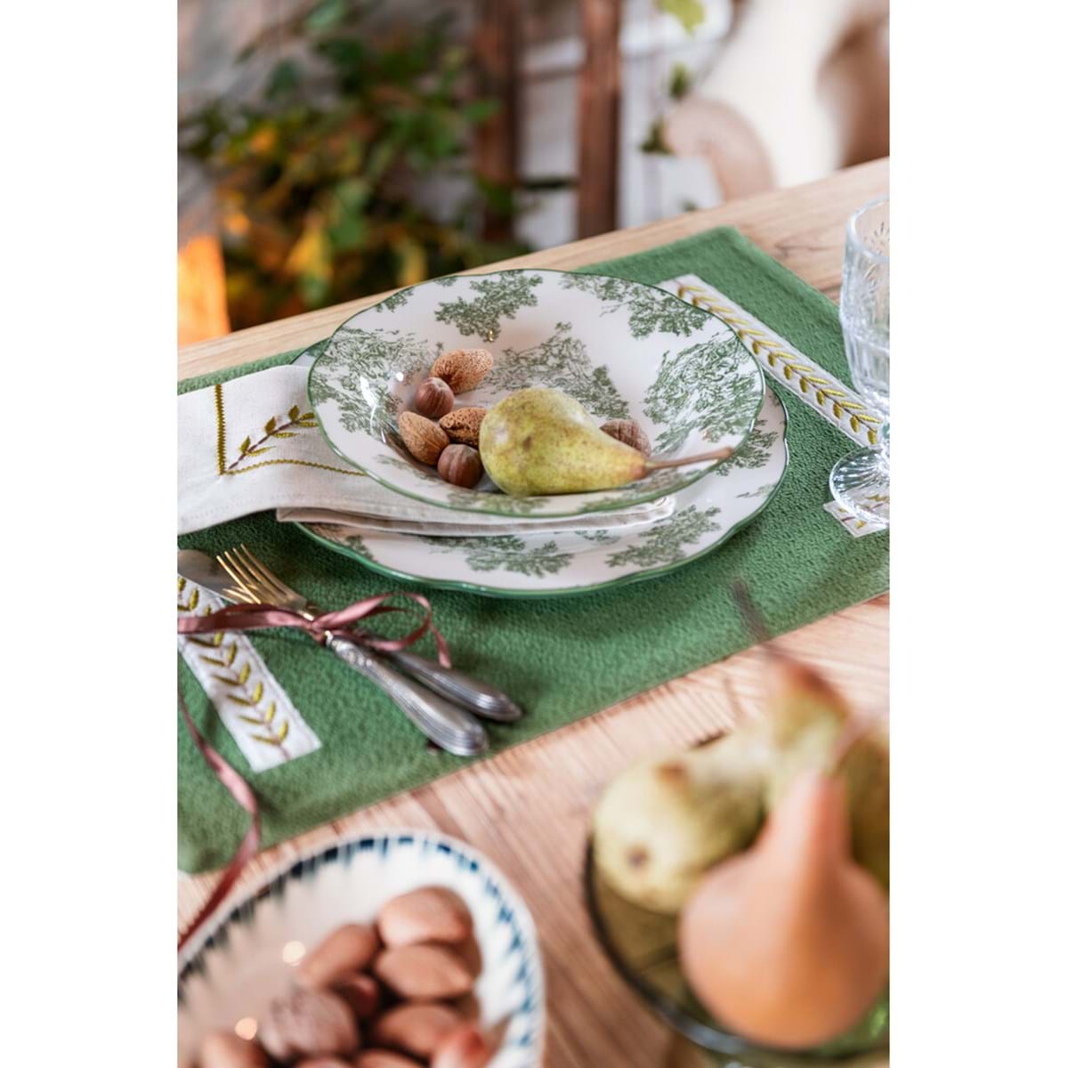 Servito piatti Toile De Jouy verde 6 posti tavola