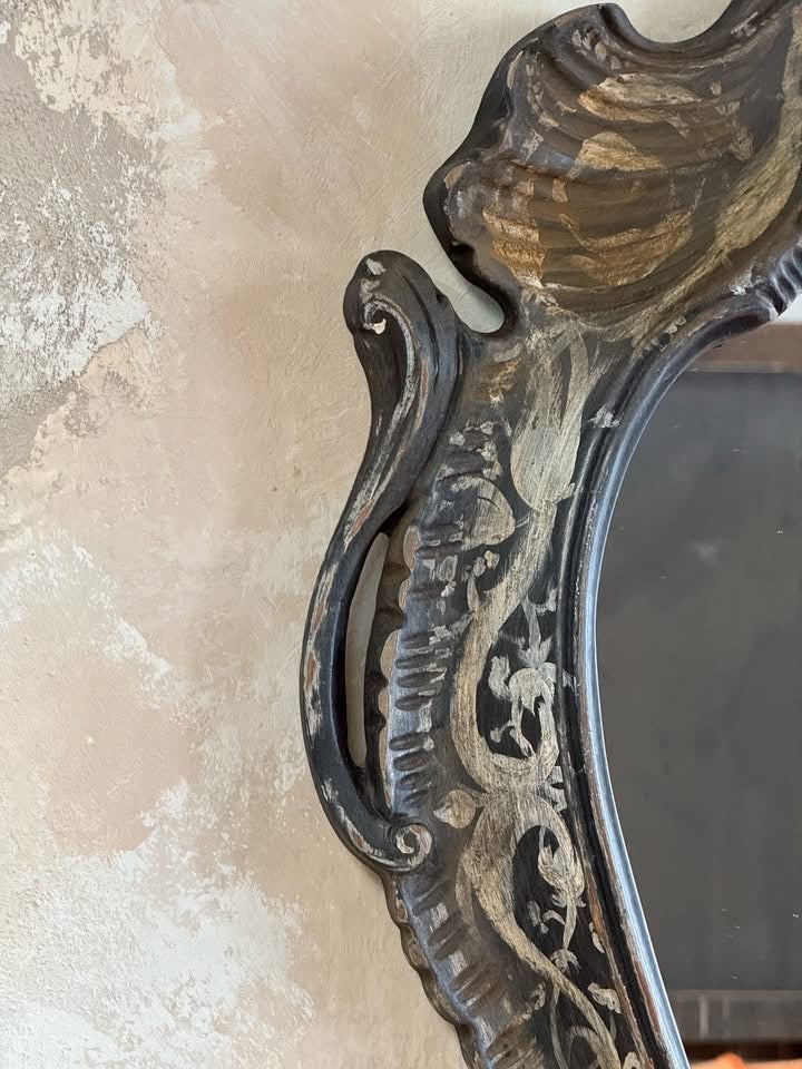 Specchio nero con decoro a mano