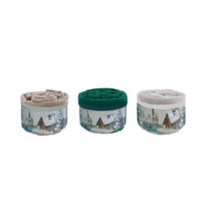 Cestini + 3 lavette in spugna con fascia decorativa invernale